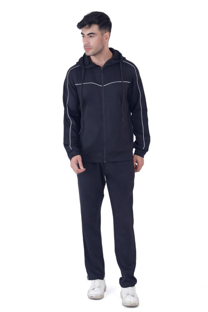 Men's Solid Hooded Neck Tracksuit in Black Men's Solid Hooded Neck Tracksuit in Black