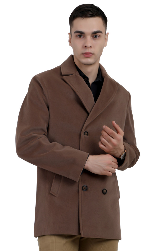 Men’s Double Breasted Knee Length Velvet Coat in Mouse Men’s Double Breasted Knee Length Velvet Coat in Mouse