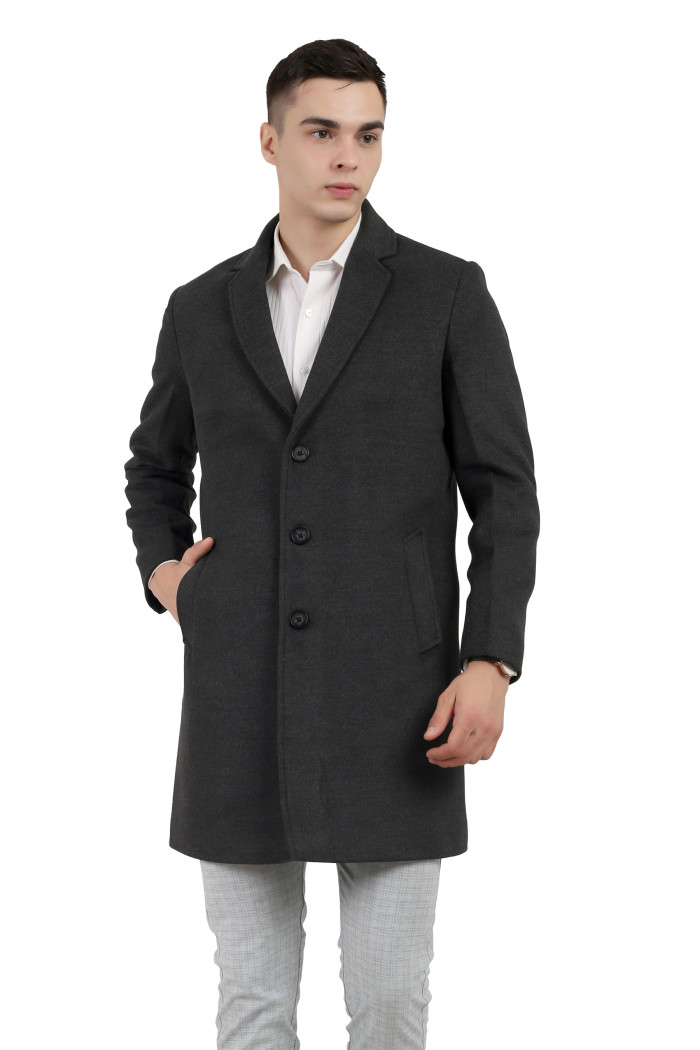 Men’s Single Breasted Tweed Long Coat in Anthra Men’s Single Breasted Tweed Long Coat in Anthra