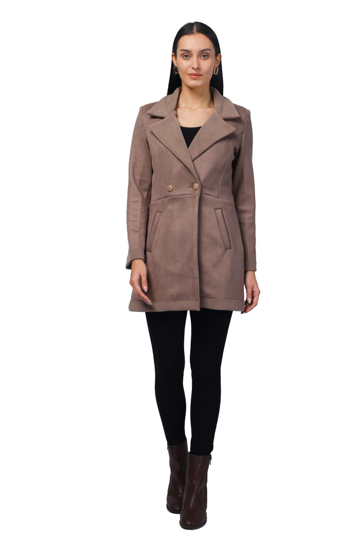 Women Semi Long Coat in Antipilling Suede Fabric in Mouse Women Semi Long Coat in Antipilling Suede Fabric in Mouse