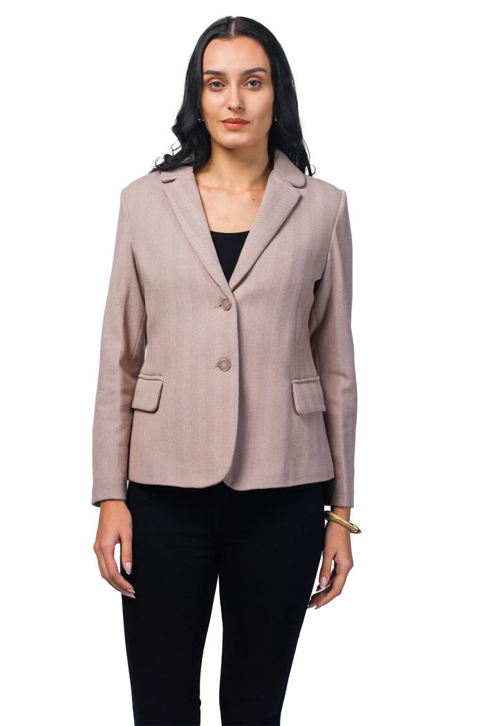 Women Short Coat in Herringbone Tweed Fabric in Camel Women Short Coat in Herringbone Tweed Fabric in Camel