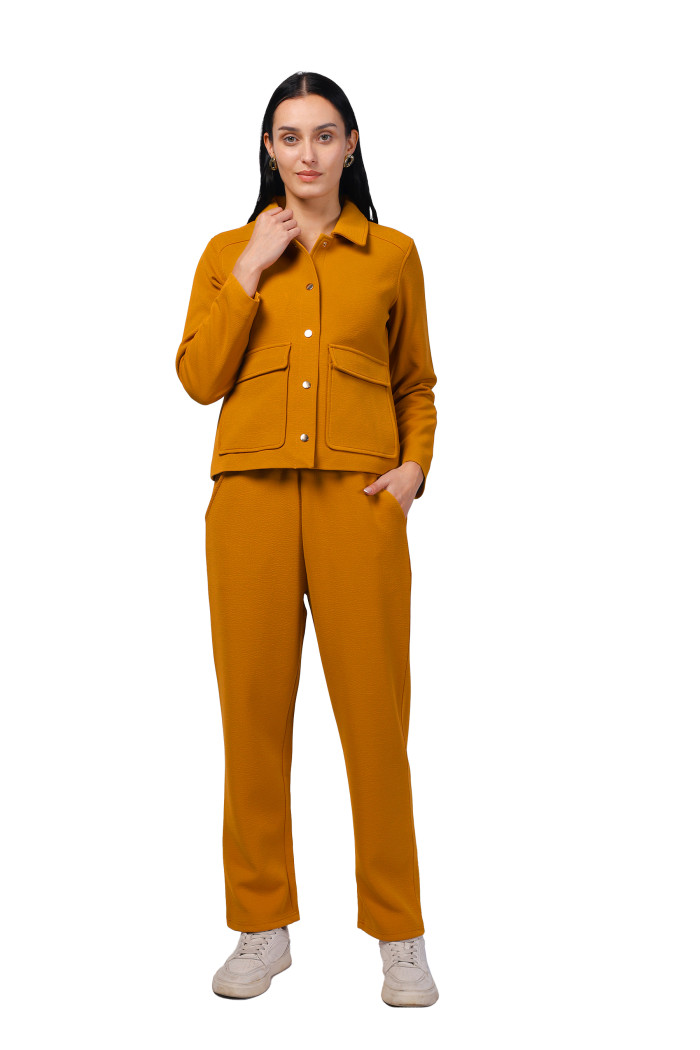 Women Co-ord Set in Scuba Crush Fabric in Mustard Women Co-ord Set in Scuba Crush Fabric in Mustard