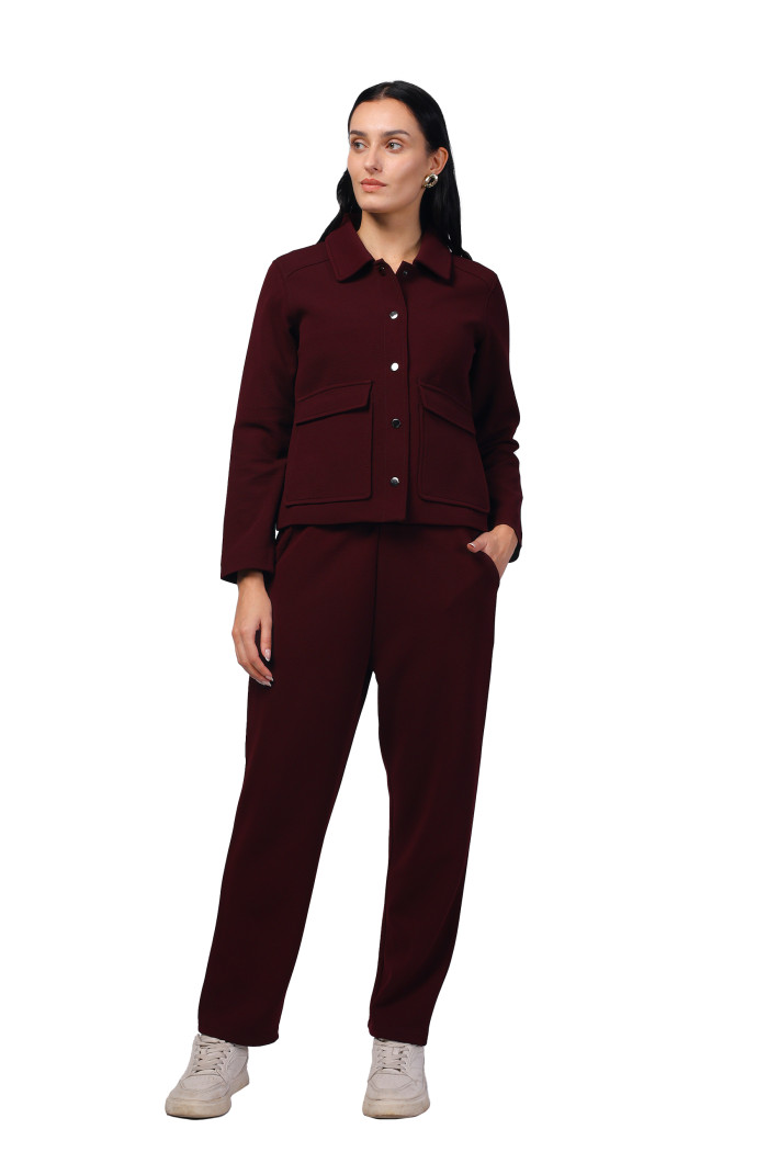 Women Co-ord Set in Scuba Crush Fabric in Wine Women Co-ord Set in Scuba Crush Fabric in Wine