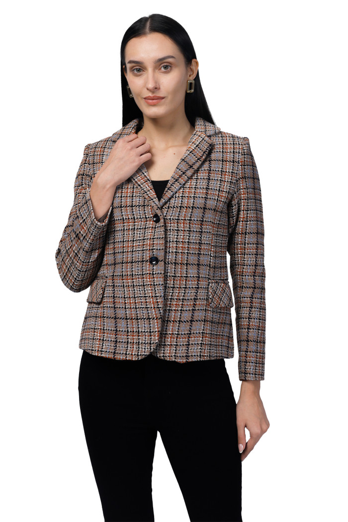 Women Short Coat in Chenille Tweed Fabric in Mouse Women Short Coat in Chenille Tweed Fabric in Mouse